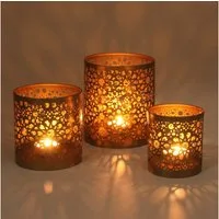 Casa Moro Teelichthalter Orientalisches Windlicht 3er Set Navin in Antik Gold Look (3 St., 3er Set), Teelichthalter rund Kerzenhalter Muttertag Ostern Tisch Deko WLS505