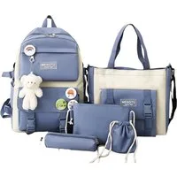 Zaewry Schulrucksack 5-teiliges Kawaii-Rucksack für Mädchen, Laptop-Tasche,Freizeitrucksack