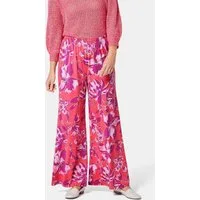 GOLDNER Stoffhose Kurzgröße: Palazzo-Hose mit Blütendruck Schlupfbund und farbenfrohes Blütenmuster als Eyecatcher
