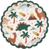 partydeco Pappteller, Pappteller 18cm mit Dinosaurier Motiv 6er Set Weiß / Bunt