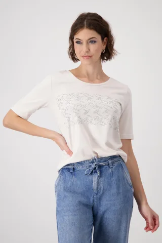 monari - T-Shirt mit Schmuckschrift creamy beige - Gr. - 38