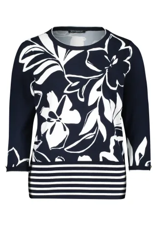Betty Barclay - Feinstrickpullover dunkelblau/weiß - Gr. - 40