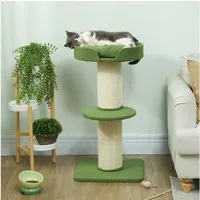 PawHut Kratzbaum mit Sisalstämme, Plattform, Kissen, für mittelgroße Katzen unter 5 kg, Grün