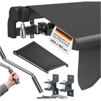STEELSØN Gelenkarmmarkise Kestria wetterfest & blickdicht (200x150 cm, anthrazit) mit Aluminium-Kassette & Wandhalterung, langlebiges Kunstftoffgewebe