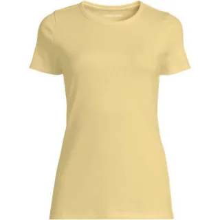 Feinripp-Shirt mit Rundhalsausschnitt und kurzen Ärmeln, Damen,  Rot, Baumwolle/Elasthan, by Lands' End