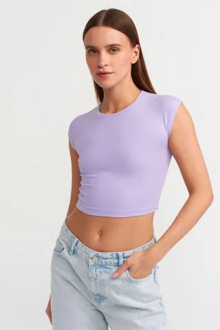 Schmale Passform Crop-Jersey-Bluse