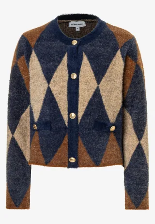 MORE & MORE - Cardigan mit Rhomben-Muster blau - Gr. - 44