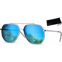 Rennec Sonnenbrille Herren Damen Pilotenbrille Große Oversize Gläser Eckig Gläser Blau Verspiegelt, Flachglas, Edelstahl Gestell