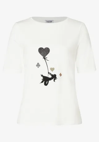 MORE & MORE - T-Shirt mit dekorativem Frontprint weiß - Gr. - 36
