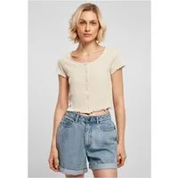 URBAN CLASSICS Rundhalsshirt Ladies Cropped Button Up Rib Tee Damen T-Shirt bauchfrei