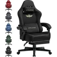 GTPLAYER Gaming-Stuhl Stoff/Kunstleder mit Taschenfederkissen großer Gamer Stuhl, 150KG (Gaming Chair mit hoher Rückenlehne und Fußstütze), Bürostuhl Gaming Sessel Gepolstert für Jugendliche und Erwachsene