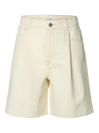 selected women - SLFWIDE TENNA HW DENIM SHORTS Egret - Gr. - 36