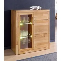 OTTO home Vitrine LOGO75, Einlegeboden verstellbar,1Glastür,1Holztür,Wohnzimmer,Stauraum B/T/H:90/40/100cm,Front massivholz,6 Fächer,Griffe silberfarben, geölt