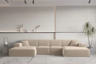 Wohnlandschaft U-Form CELES PREMIUM XS in Stoff Opera Velvet Sand