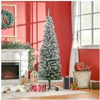 HOMCOM Künstlicher Weihnachtsbaum Bleistift Kiefernbaum 738 Spitzen Beflockter Christbaum, Künstlicher Weihnachtsbaum, Weihnachtsdeko inkl. Metallständer für drinnen