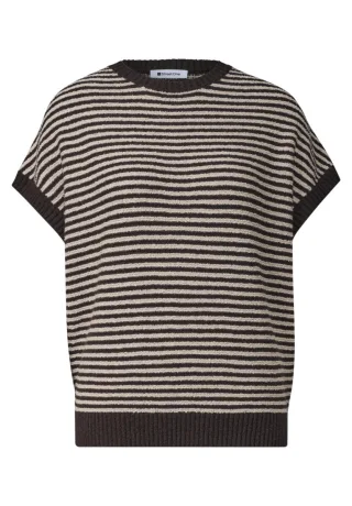 Street One - Gestreifter Kurzarmpullover braun - Gr. - 34