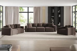 Sofaset Designersofas MEGAN 3-2-1 in Stoff Salvador Braun