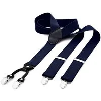 DonDon Hosenträger DonDon® Herren Hosenträger breit 4 Clips mit Leder in Y-Form elastisch (1-St) Y-Form, verstellbar mit Clipverschluß, elastisch