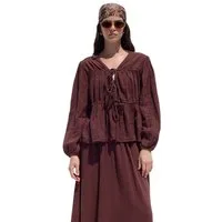 MANUKA Blusentop Schwarze Muslin-Bluse mit Detail