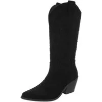 Ital-Design Damen Cowboystiefel mit Blockabsatz und Prägung Westernstiefel (92002507) Blockabsatz Stiefel in Schwarz