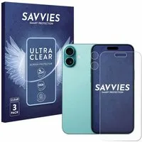 Savvies Displayschutzfolie Schutzfolie für Apple iPhone 16 Plus (Display+Kamera), 6 Stück, Displayschutz Schutz Folie Klar Transparent