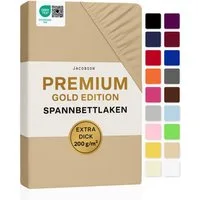 Jacobson Spannbettlaken PREMIUM 200 g/m² Jersey aus 97% Baumwolle & 3% Elasthan, Extra dichtes Bettlaken mit maximalem Halt
