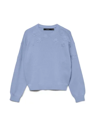VERO MODA - VMDAISY EMB LS O-NECK PULLOVER BOO Brunnera Blue - Gr. - XL