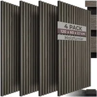 tectake Wandpaneel Akustikpaneele aus MDF und Echtholzfurnier - Eiche grau, BxL: 60x120 cm, 0.72 qm, (Holzpaneele Sonic Wall, 4-tlg., Größe flexibel anpassbar) schallabsorbierender Filz, einfache Montage mit Kleber oder Schrauben