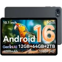 TABWEE 10,1 Zoll Tablet Android 16 12(4+8)GB+64/128GB, 6000mAh WLAN Tablet (10,5", Android 16, 5G wifi, Android 16, Gemini AI, PC-Modus)