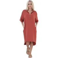 WENOR Blusenkleid Musselin Damen Tunika Kleid Baumwolle Oversize Sommerkleid Locker geschnitten mit Hemdkragen, Knopfleiste und Seitentaschen