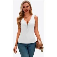 Imily Bela Tanktop Damen Spitzen tiefer V-Ausschnitt Stricken Weste Sexy Sommer (Packung, 1-tlg., 1per-Pack) in Unifarbe gehäkelt