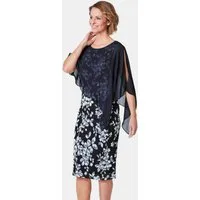 GOLDNER Abendkleid Chiffonkleid mit raffiniertem Überwurf Rundhalsausschnitt und einzigartiges Strukturmuster