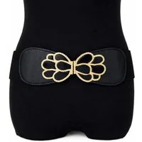 Ella Jonte Stretchgürtel schwarz mit goldener Statement Schmetterlingsschnalle 85 - 95 cm