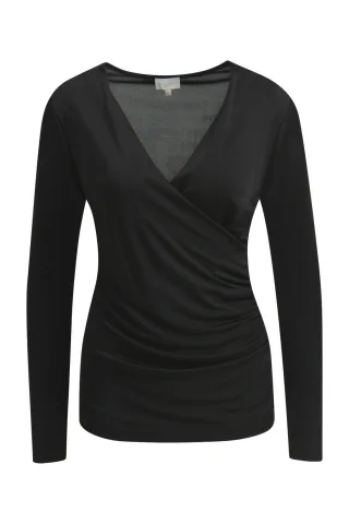 Milano Italy - Wrapshirt, 1/1 sleeves, pleats at sideseam black - Gr. - L