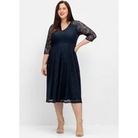 Sheego Etuikleid Cocktailkleid 3/4-Arm aus floraler Spitze, blickdicht gefüttert
