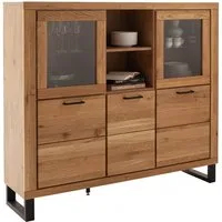 Lomadox Highboard KUMASI-06, 159 cm breit, Eiche massiv geölt, Metallfüße und -griffe
