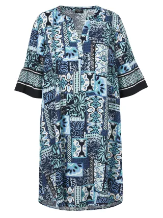 VIA APPIA DUE - Kleid V-Ausschnitt 3/4 Arm marine multicolor - Gr. - 44