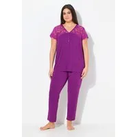 Ulla Popken Pyjama Pyjama Spitze V-Ausschnitt Spitzen-Halbarm