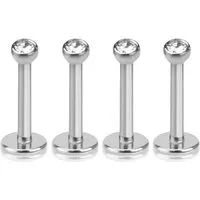 viva-adorno Piercing-Set Lippen Piercing Stecker mit Stein Tragus Labret Stecker Zirkonia (Set, 4-tlg), Edelstahl Innengewinde