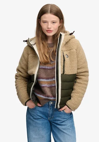 Superdry - Outdoor Borg Stepp-Hybridjacke weiß pfeffer meliert - Gr. - 10