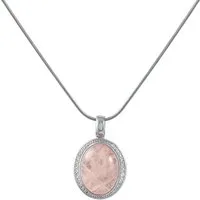 Zeeme Kette mit Anhänger Silber 925 rhodiniert 42+5cm Rosenquarz Zirkonia
