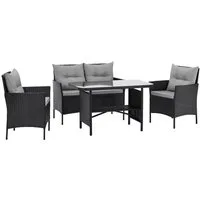 SVITA Garten-Essgruppe DALLAS, Polyrattan, 4-teilig, Outdoor Set, 2 Sessel, 2er-Sofa, Esstisch