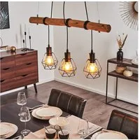 hofstein Pendelleuchte »Porzus« 3-flammige Hängelampe aus Metall/Holz in Schwarz/Braun, ohne Leuchtmittel, Hängeleuchte m. Holzstab u. gitterförmigen Schirmen, 3x E27