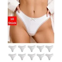 Elegant Love String Damen Stringtangas Unterwäsche, gerippt mit Spitzenkante und Schleife (Packung, 10-St., 10er-Pack) Panties aus Baumwolle – Komfortabler Tanga & V-String im Multipack