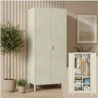 skølm Kleiderschrank Ituri aus Metall (Beige) Metallschrank mit 6 Fächern & 2 Kleiderstangen, 170x80x45 cm