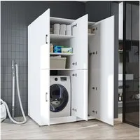 Roomart Waschmaschinenumbauschrank DORA 115 cm Waschmaschinenschrank + Hochschrank, 2 Höhen, in 5 Farben (für Waschmaschine & Trockner mit Regalboden, Waschmaschinenschrank mit Hochschrank – 2 Höhen, 2 Regalboden-Optionen) 130 kg Belastbarkeit, Hochs