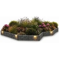 HTI-Living Beetumrandung Beeteinfassung Länge 690 cm Ziegelsteinoptik Grau, LxH: 43.5x29 cm, Set, 16 Module inkl. Solar, Zierzaun Beetumrandung Beetbegrenzung