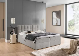 Boxspringbett Schlafzimmerbett DOMINGA PREMIUM 180x220cm Stoff Coral Grau