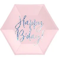 partydeco Pappteller, Pappteller Happy B'day! 20cm rosa 6er Set