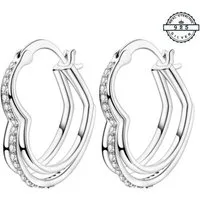 Taffstyle Paar Creolen Herz Ohrringe 925 Sterling Silber elegantes Design mit Kristallen (Romantische Herzcreolen aus Sterling Silber perfekte Geschenkidee für Damen)